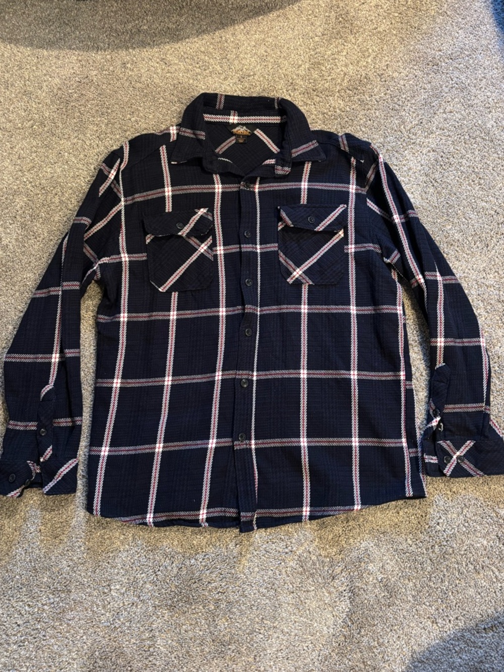 Pacific Trail Navy Plaid Button-Down Shirt with Red Accents